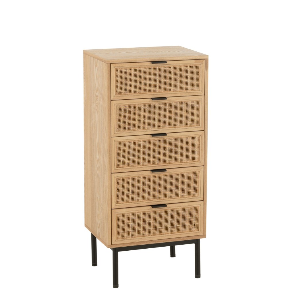J-Line kast 5 Lades - hout/metaal - naturel/zwart