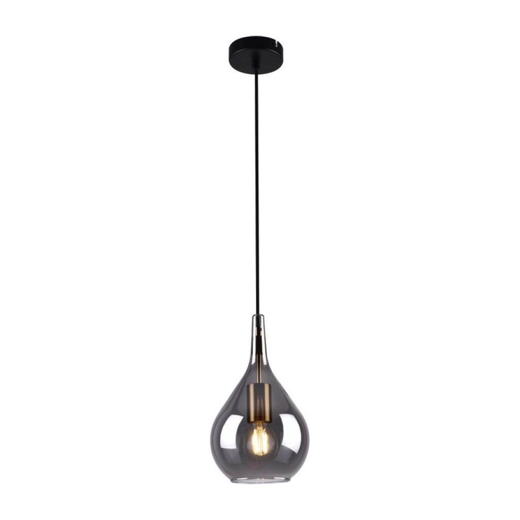 Pendant lamp "Gota", retro classic pendant lamp made of black smoke glass Ø 20 cm, with E27 versions, 150 high, ideal for dining room, living room and kitchen.