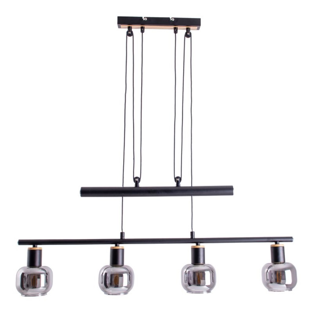 4 pendant lamp "fumoso", pendant lamp height adjustable made of metal and smoke glass in black, with E14 socket, for dining room, living room, hallway or office, 78 x 10 cm
