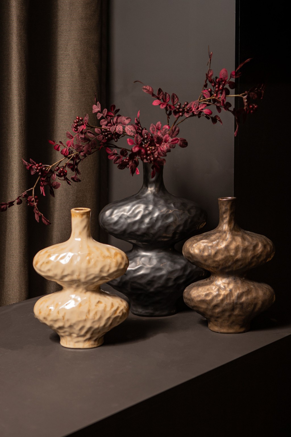 Chelsean Bronze Oval Bulby Shaped Ceramic Vase L