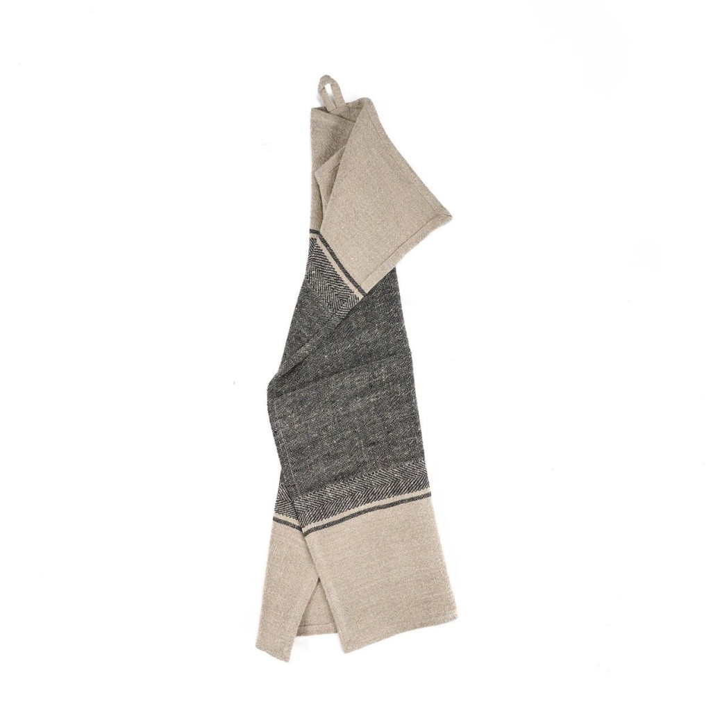 The Linen Moody Keukenhanddoek - Naturel Zwart - 50x70