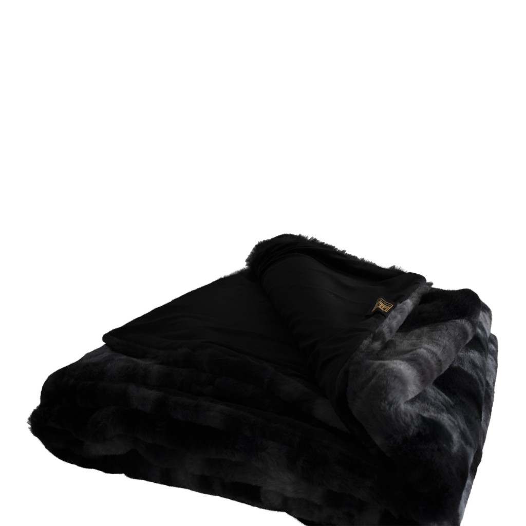 Linde Black Faux Fur Bedspread In Giftbox 220x240