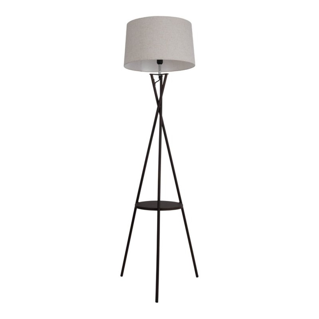 Standing lamp with integrated "Tora" table made of rust -colored metal and natural -colored textile material, 158 cm high Ø 51cm, E27