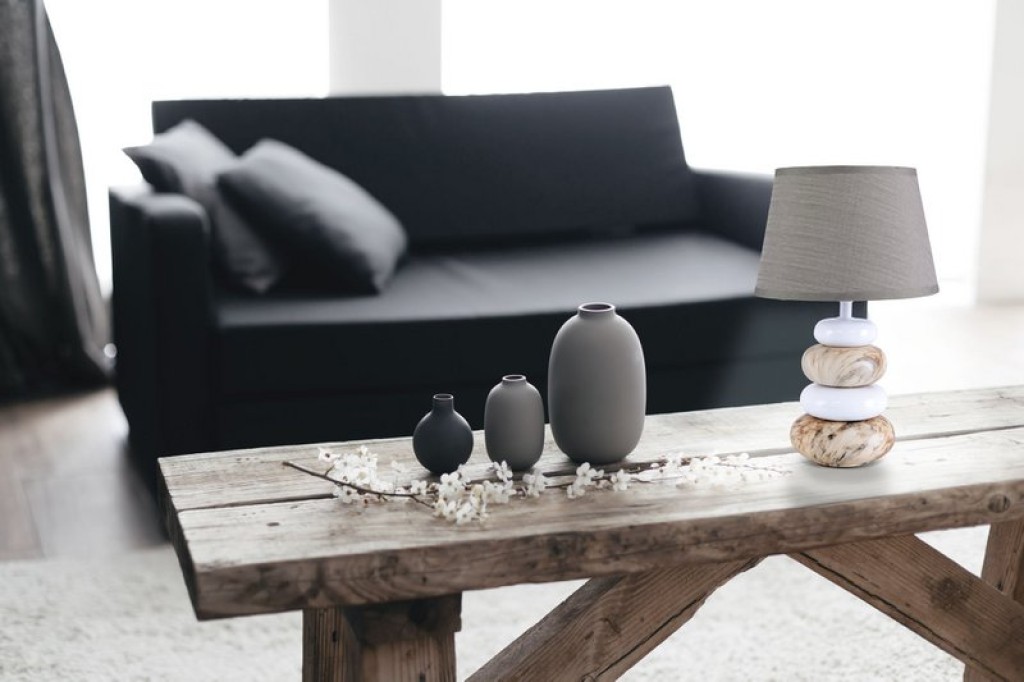Ceramic table lamp "Stoney", ceramic table lamp in brown, with E14 socket, table lamp for dining room, living room, hallway or office, or as a bedside lamp, 31 cm high