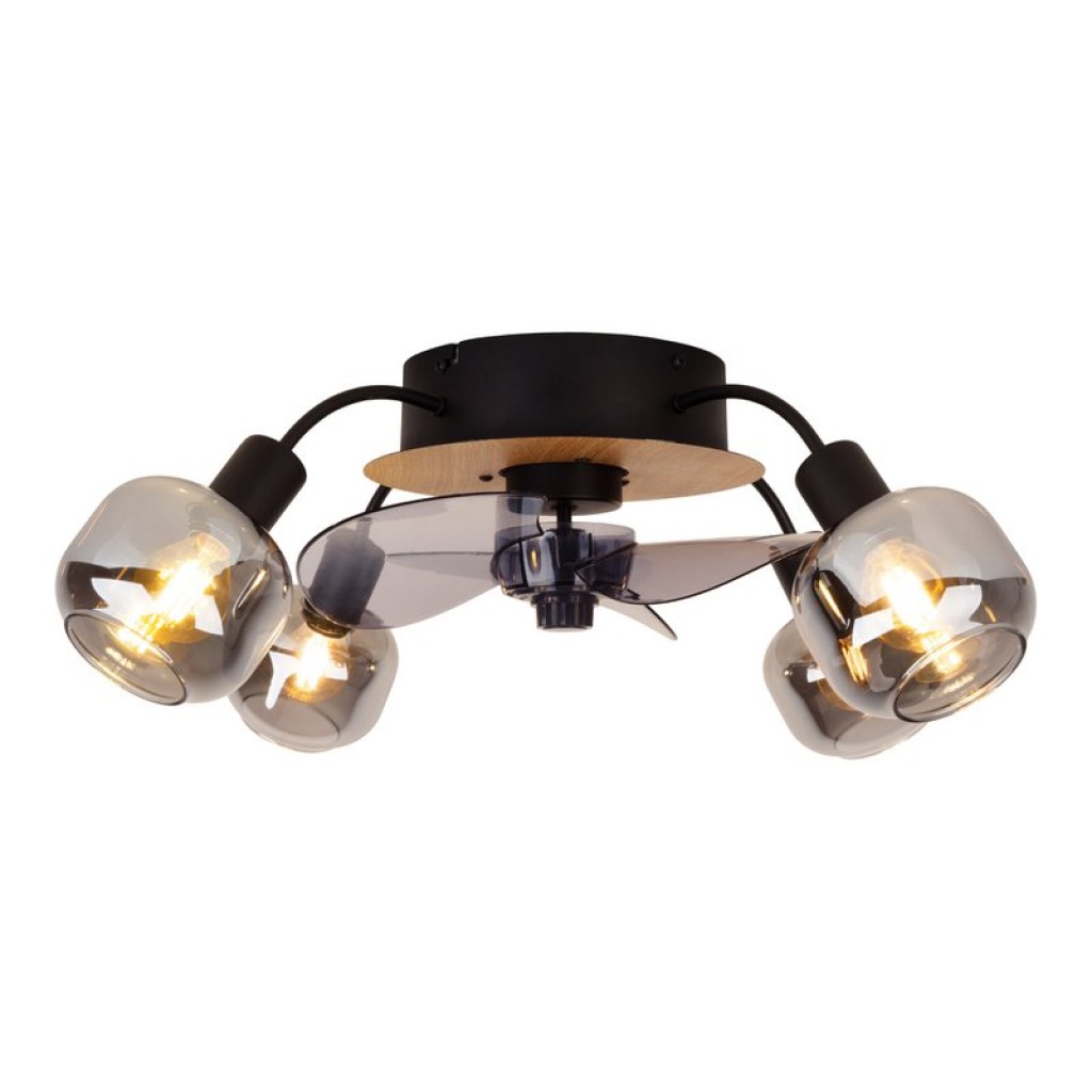 Ceiling lamp including fan "Fumoso", in black, brown and nature, for E27, Ø 51 cm