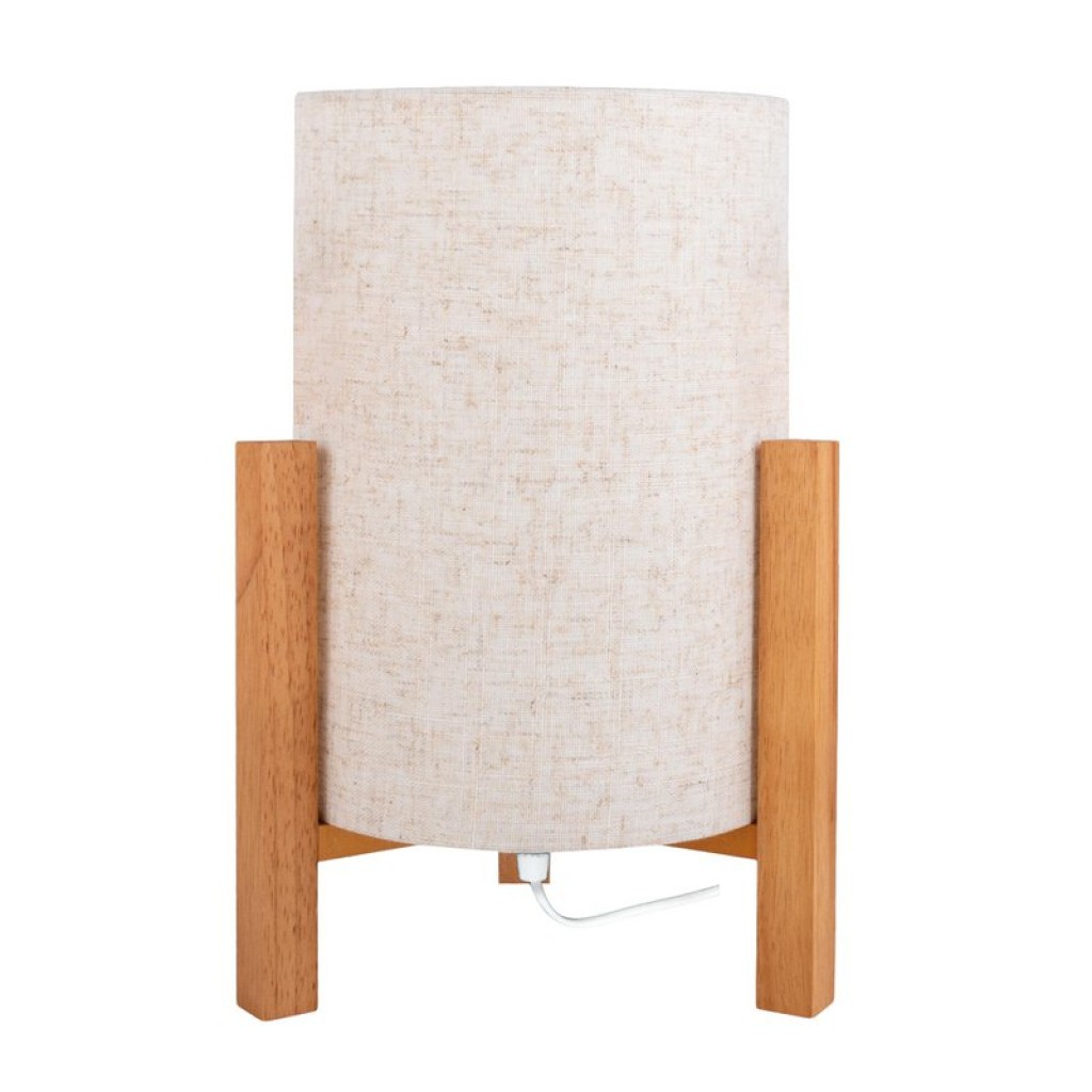 Tischleuchte "MATILDA" klassische Tischlampe mit natürlicher Ausstrahlung durch Holz und Stoffschirm, E27 Fassung, 32 cm hoch