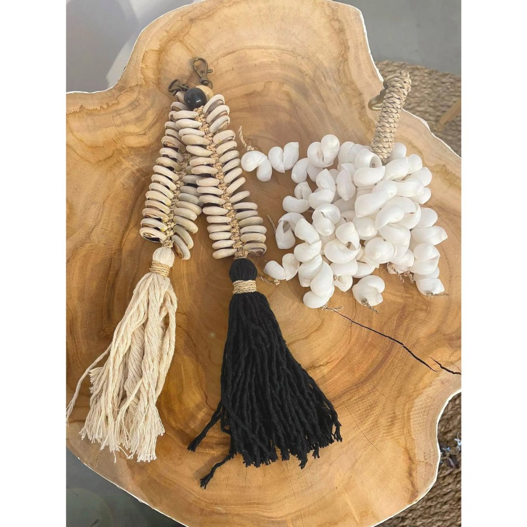 De Macrame Fishbone-sleutelhanger - Crème