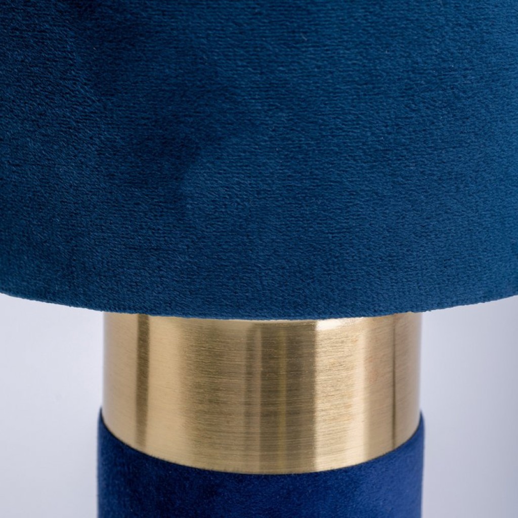 Tischleuchte "BORDO" 32cm hoch aus Metall und Velours in Gold und Blau, mit E14-Fassung, Lampe für Esszimmer, Wohnzimmer, Diele oder Büro