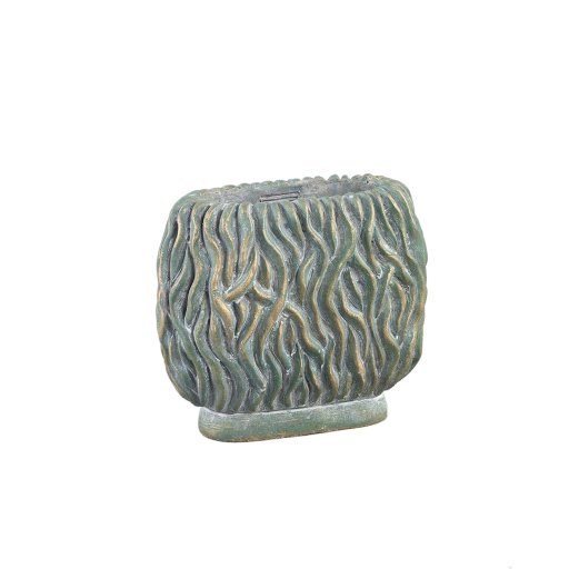 Brendan Green Cement Oval Pot Carved Gold Finish S