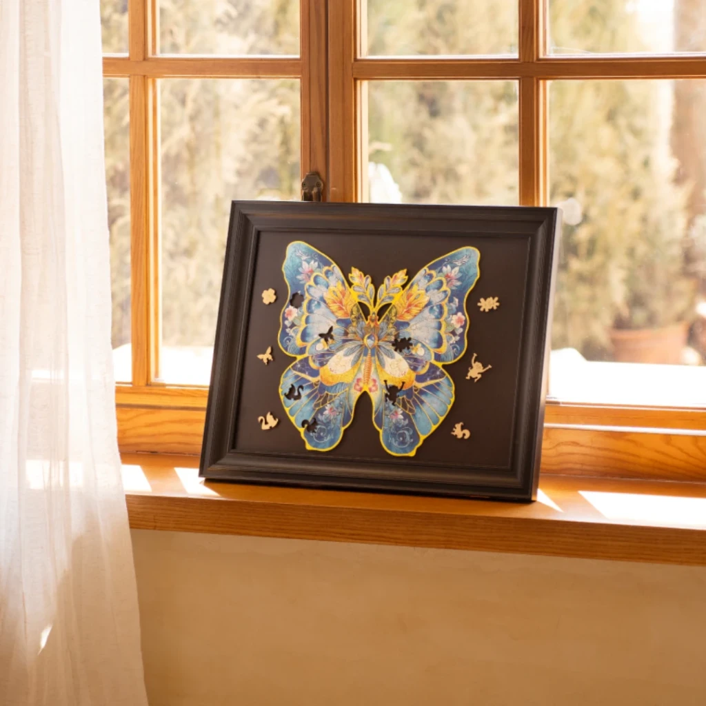 Houten Legpuzzel, Rowood, Vlinder Morpho Helena, TA003, 28,8x27,6cm