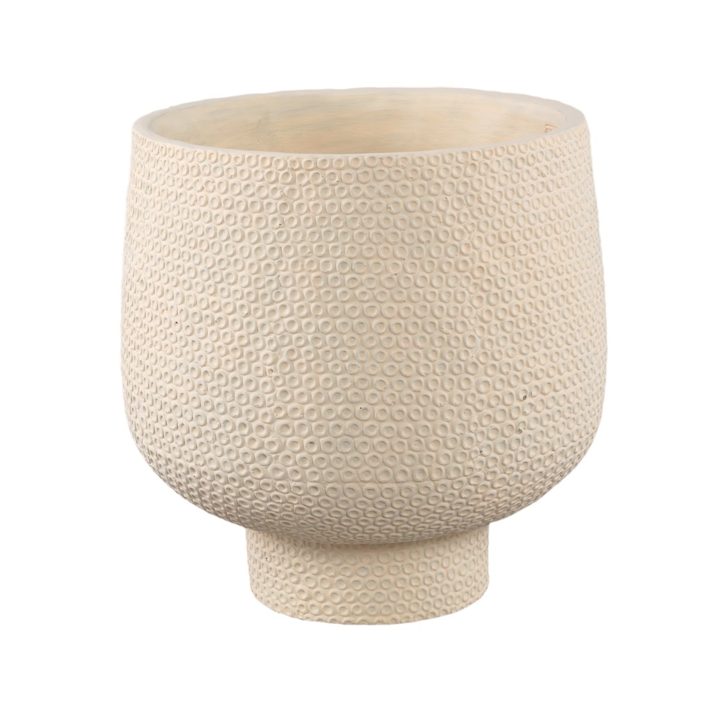 Laim Cream Cement Round Pot Dots Pattern BaseXXL
