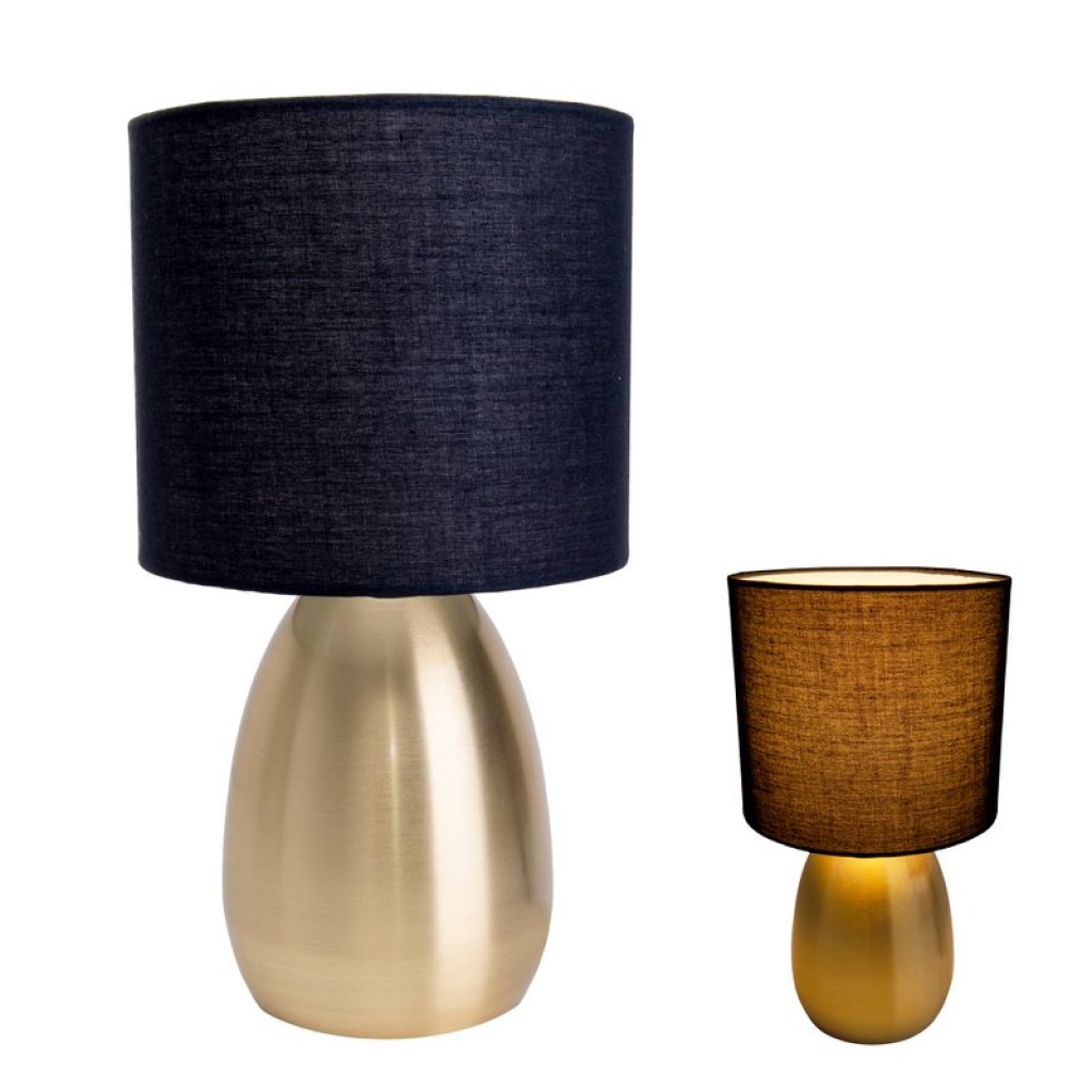 Tischleuchte "AURUM" 33 cm hoch in Gold/schwarz, aus Metall und Textil, mit E14-Fassung, Beleuchtung für Esszimmer, Wohnzimmer, Diele oder Büro