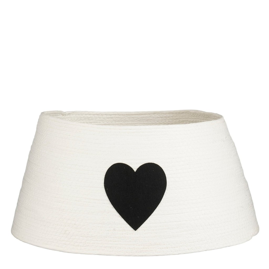 Kerstboomrok met Hart - L50 x B50 x H26 cm - Papier, Vilt - Wit, Zwart
