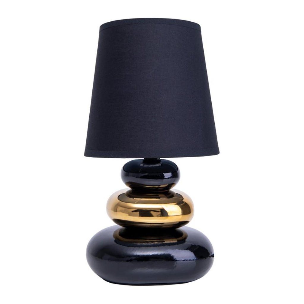 Keramik Tischleuchte "STONEY", Tischlampe aus Keramik und Textil in Schwarz,-Gold, mit E14-Fassung, Tischlampe für Esszimmer, Wohnzimmer, Diele oder Büro, oder als Nachttischlampe, 31 cm hoch