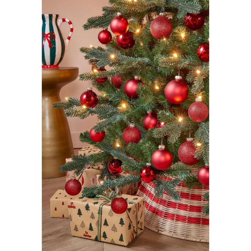 Kerstboomrok - H25 x Ø60 cm - Rotan - Beige, Rood