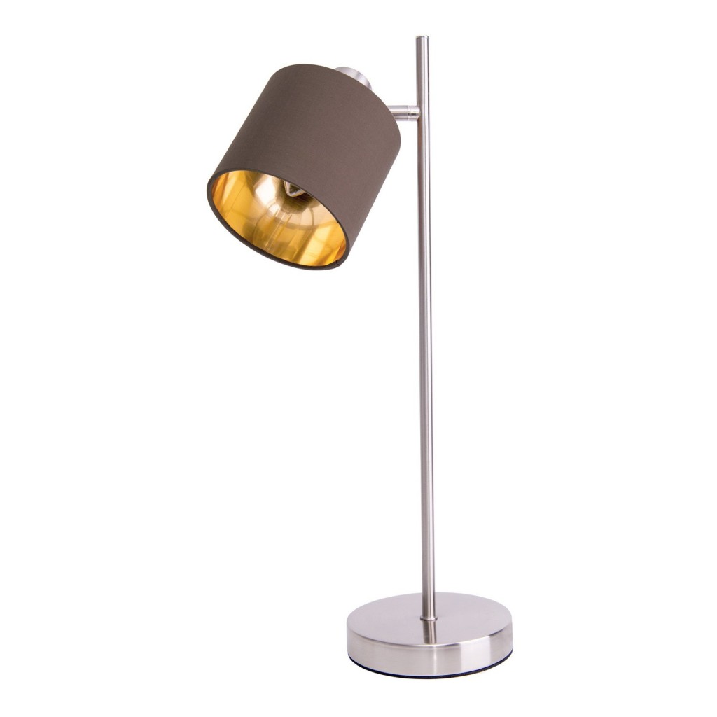 Tafellamp "Maron" gemaakt van metaal-satine-meter met stof paraplu's in bruin, met E14-aansluiting, lamp voor woonkamer, eetkamer, gang en kantoor, tafellamp 51 cm hoog