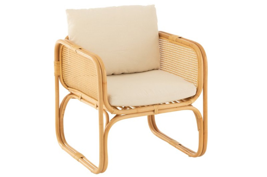 J-Line armchair + cushion - rattan/textile - natural/white