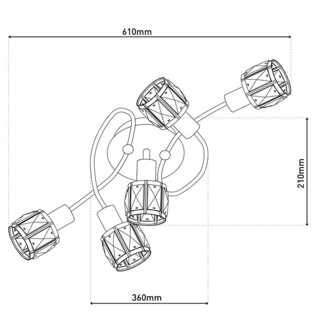 5-LED ceiling light "Josefa", metal ceiling lamp and glass in stainless steel look, with E14 version Filament Lamps included, for living room, dining room, hallway or hallway 61 x 36 x 21 cm