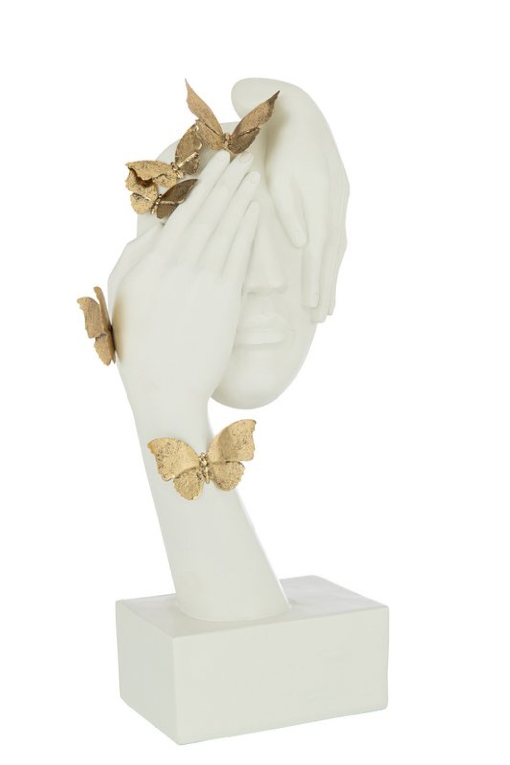 J-Line Face Butterflies Stand Poly White/Gold