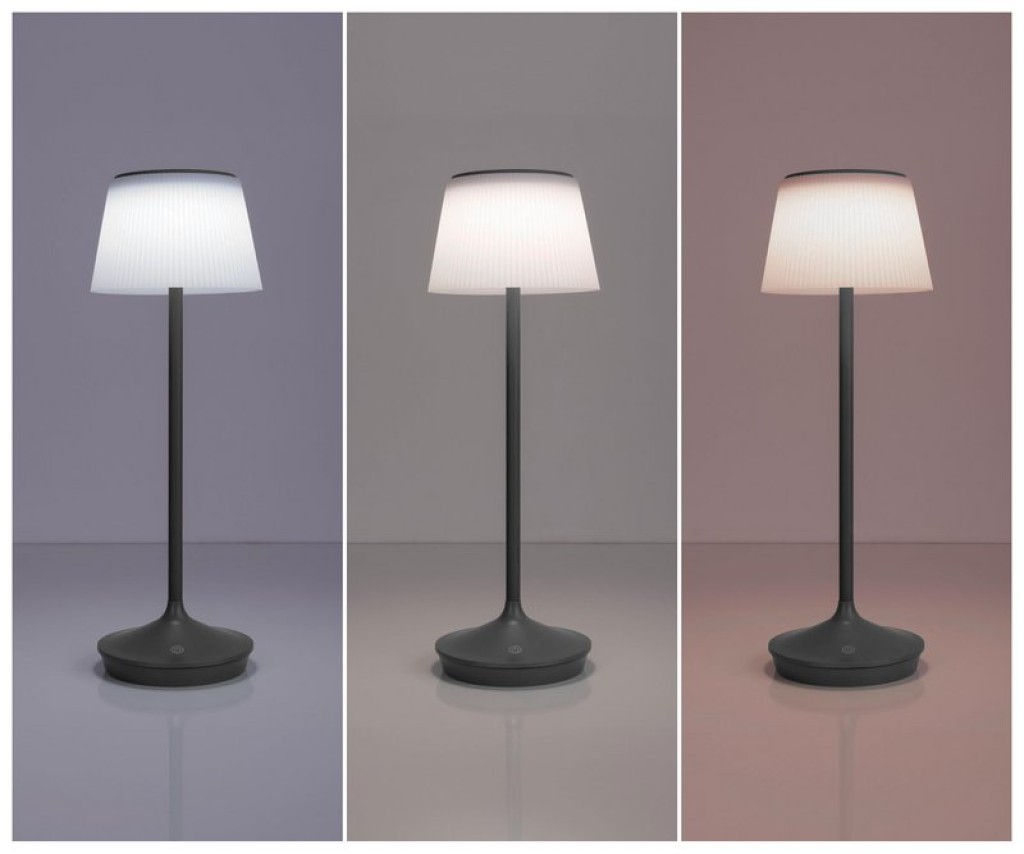 LED Leuchte "EMMI" für Außen und Innen, Tischlampe aus Metall und Kunststoff , mit fest verbauten LEDs, LED Tischlampe für Balkon, Terrasse, Garten, Wohnzimmer, Wintergarten, ca. 38 cm hoch