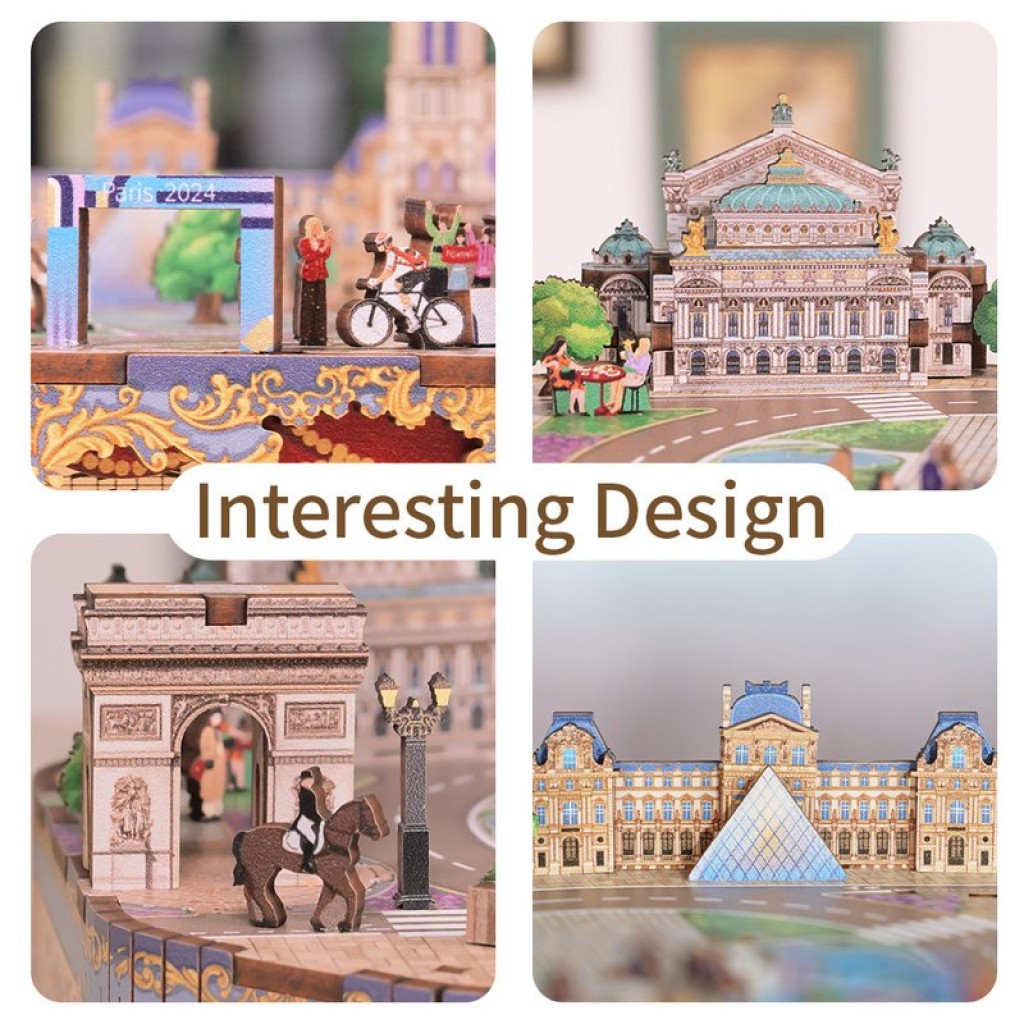 Music box DIY 3D Houten Romantic Paris Tone-Cheer, TQ036, 16x14x17.7cm