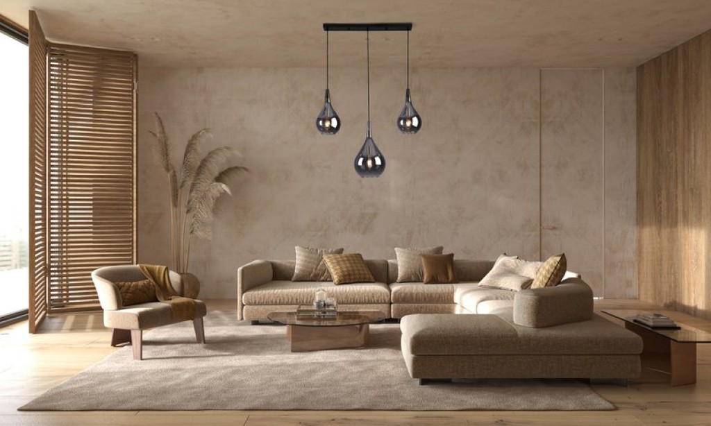 3-be pendant light "Gota", retro classic pendant lamp made of black smoke glass with E27 frames, 88 cm long, 150 high, ideal for dining room, living room and kitchen.