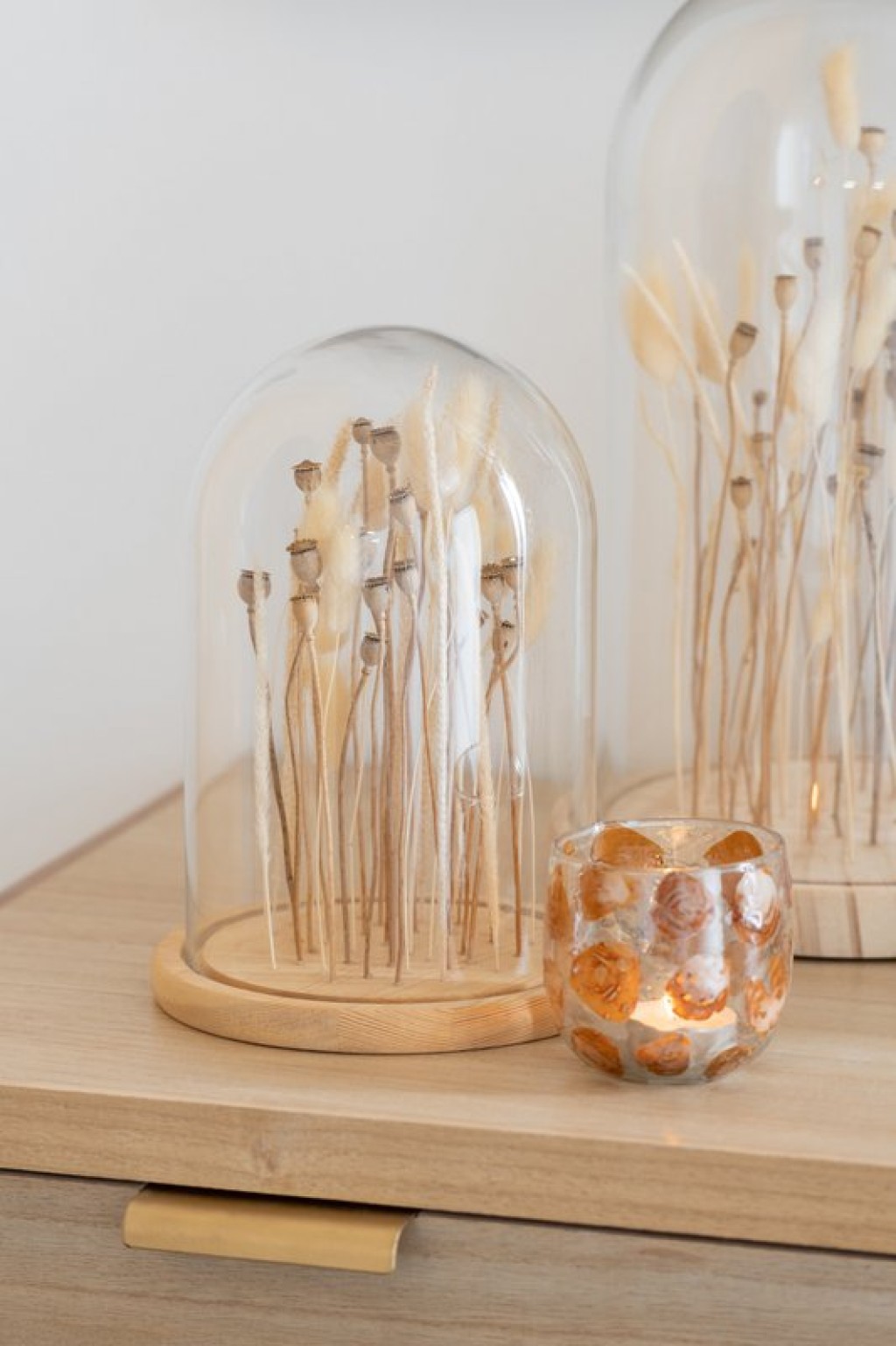 J-Line Stolp Droogbloemen Ecru/Bruin Glas Hout Small 