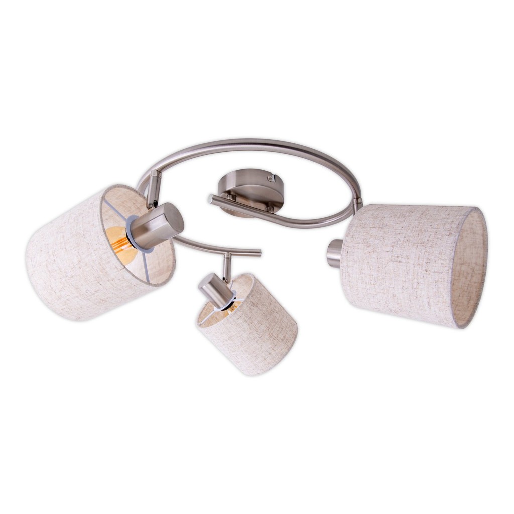 3-zits muur en plafond Rondel "Maron" gemaakt van metalen-satine-meter met stof paraplu's in de natuur, met E14-versie, lamp voor woonkamer, eetkamer, gang en kantoor, 28,5 cm diameter