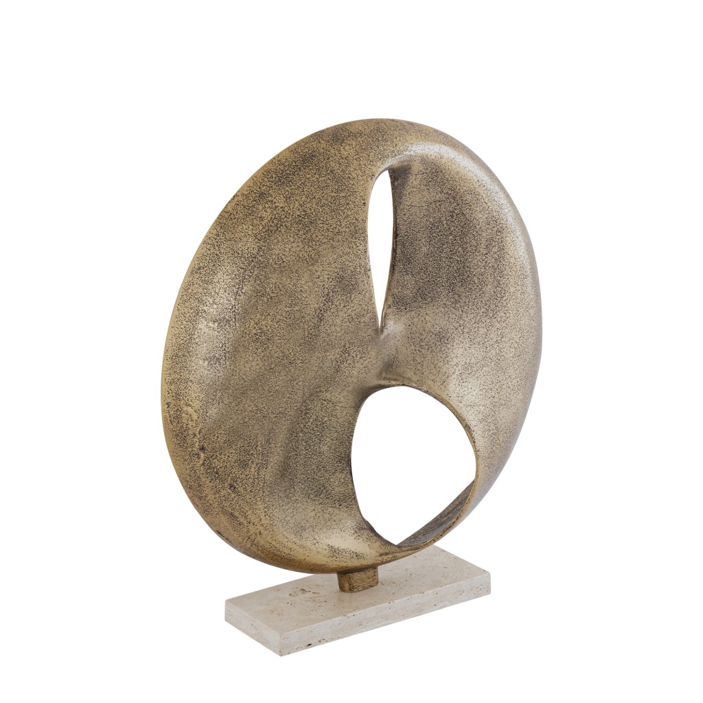 Deuie Brass Casted Alu Statue Travertine Base
