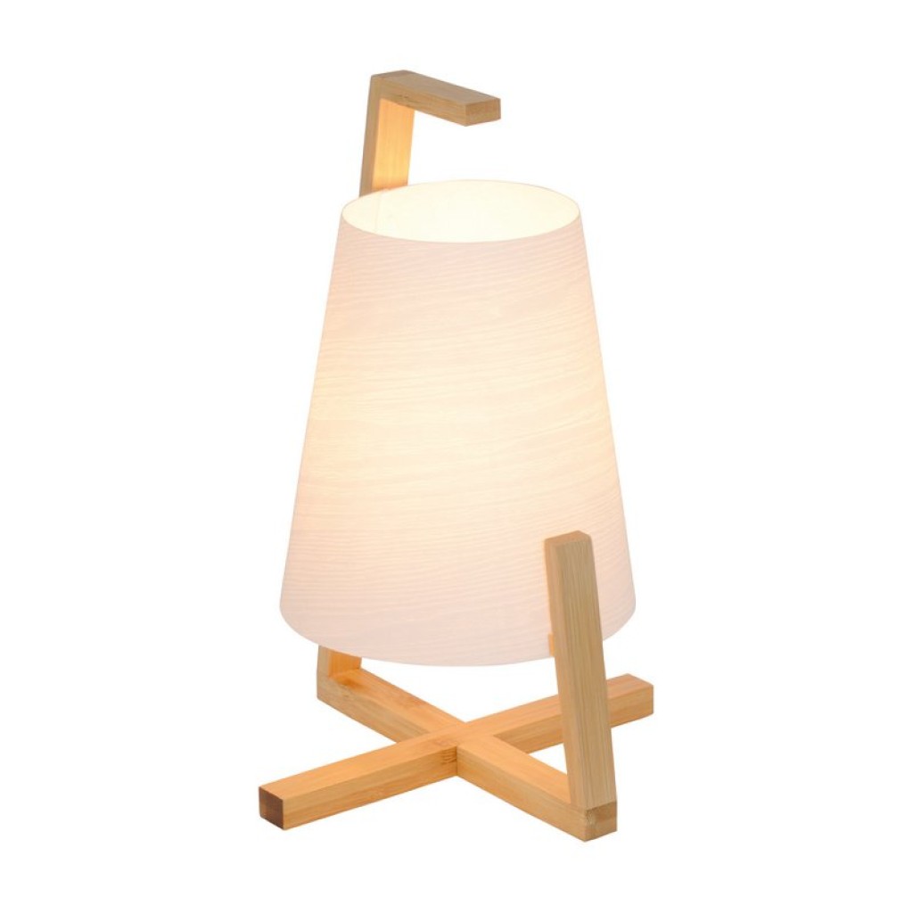 Bamboo table lamp with plastic screen "Shoji", with bamboo frame, nature and white, approx. 32 cm high, E14, for living room, dining room and office