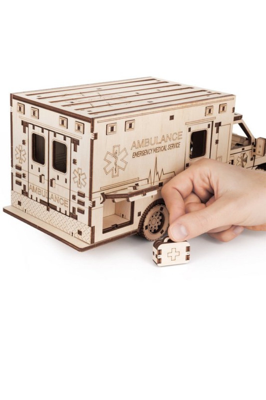 DIY 3D Mechanical Model Ambulance, Eco Wood Art, 4011, 29,5x12,9x12,4cm
