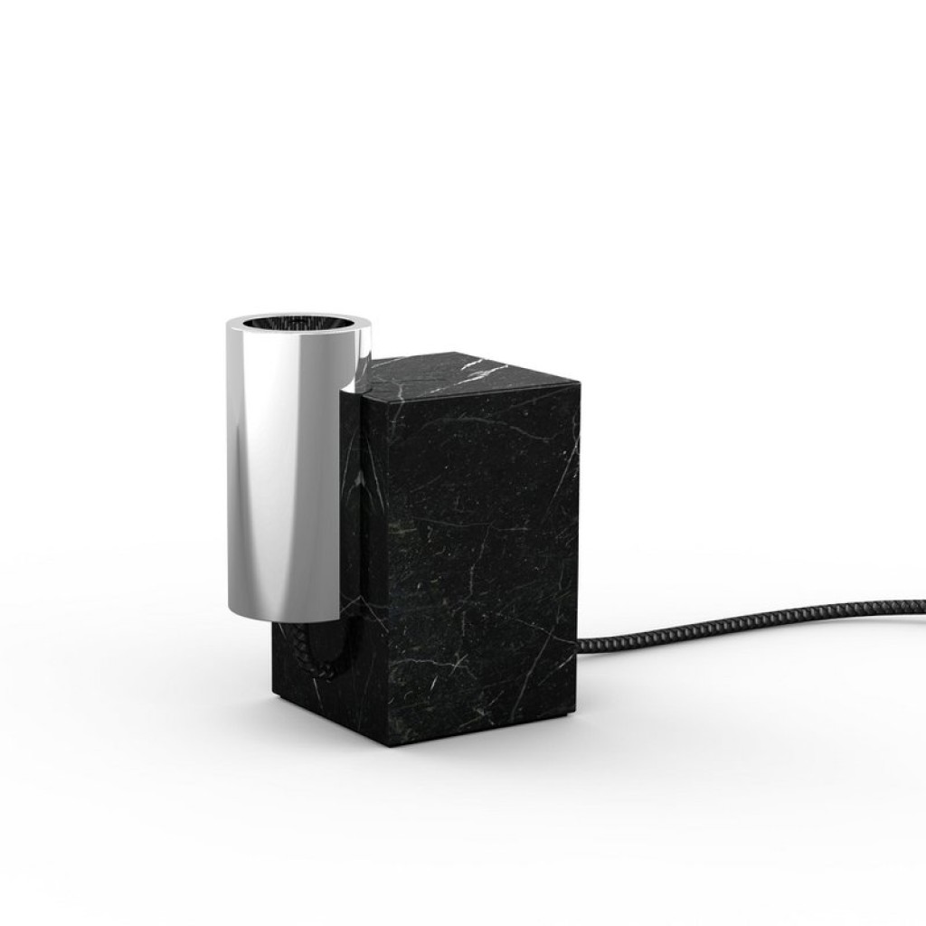 Marmortischleuchte "GEMMA" 16 cm hoch, aus Marmor und edelstahlfarbenem Metall, E27-Fassung, Beleuchtung für Esszimmer, Wohnzimmer, Diele oder Büro