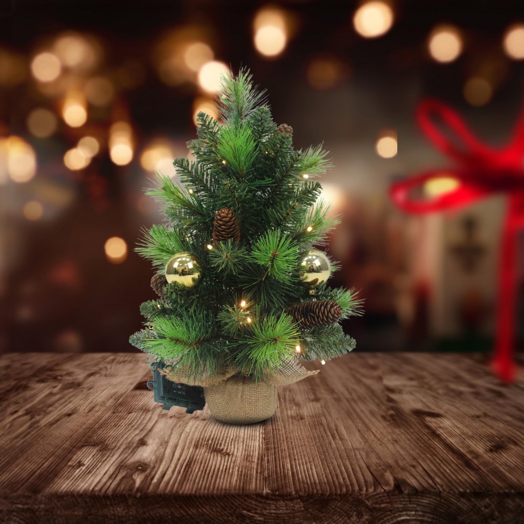 LED FIR -boom "Noel" Outdoor Decoratie gemaakt van metaal en plastic in groen en goud, met stevig geïnstalleerde LED's