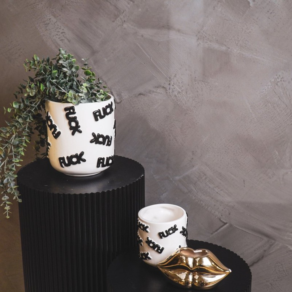 Pot - 'FUCK' - Ceramics - White/Black - 17,5x17,5x17,5cm