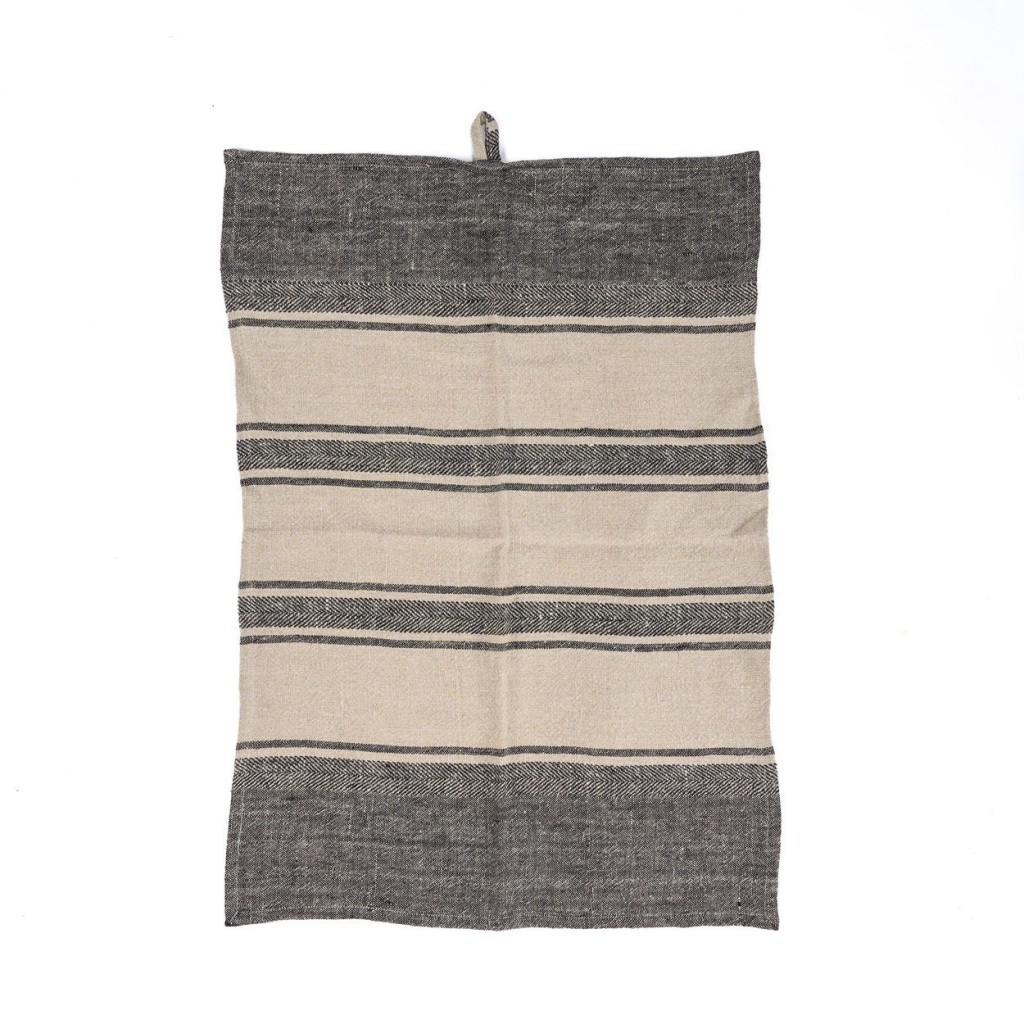 The Linen Smudge Keukenhanddoek - Naturel Zwart - 50x70