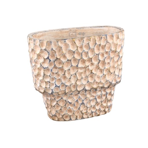 Liselot Brown Oval Cement Pot Stamped Pattern L
