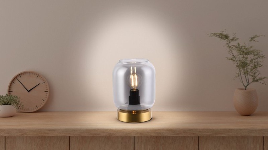 Glass table light "Alessio", 17 cm high, Ø 12 cm, gold-colored metal, smoke glass, E14