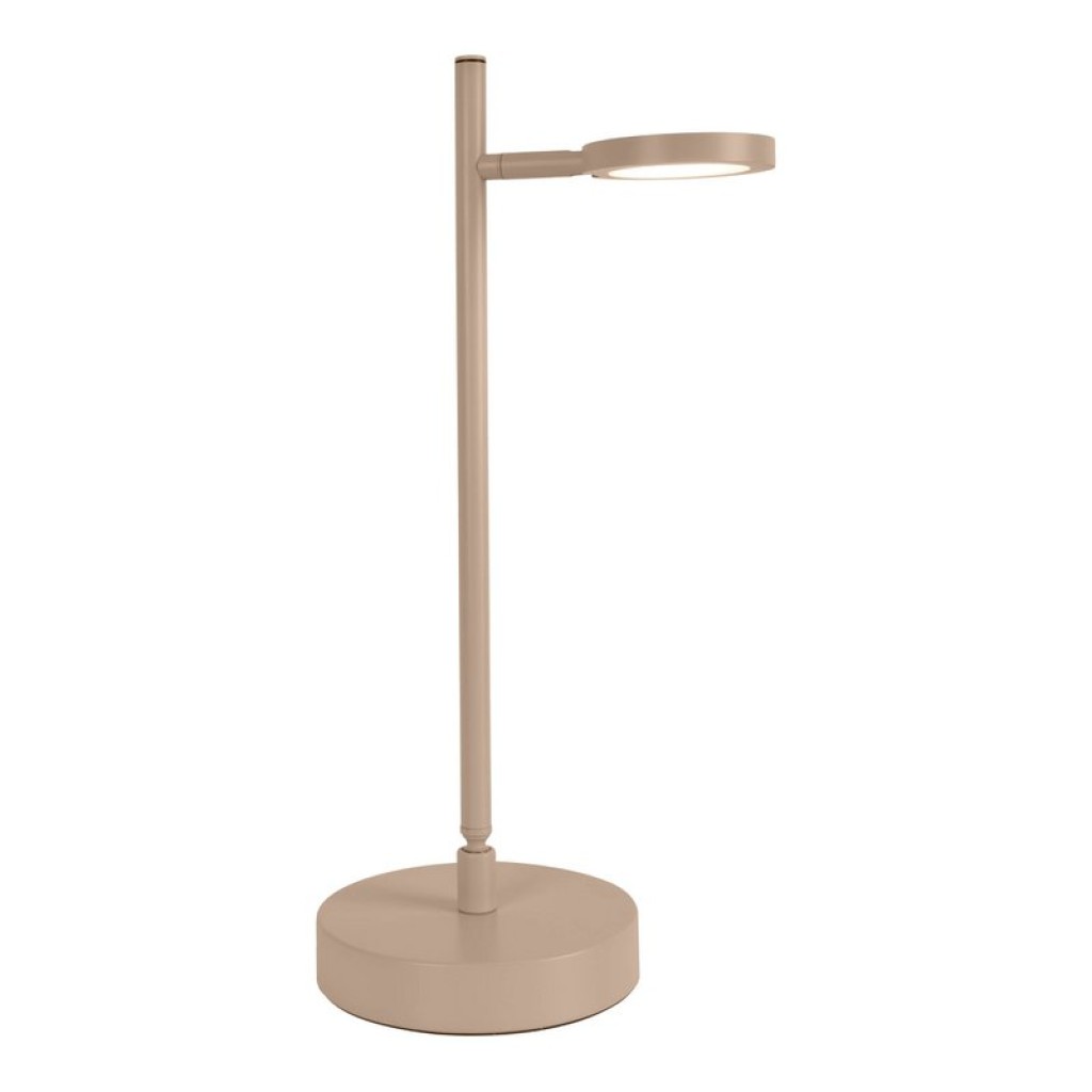 LED cordless table light "Lupa", 45 cm high, made of lacquered aluminum (Frosted almonds, pantone 481 C) and white plastic, LED integrated, dimmable, touch sensor.