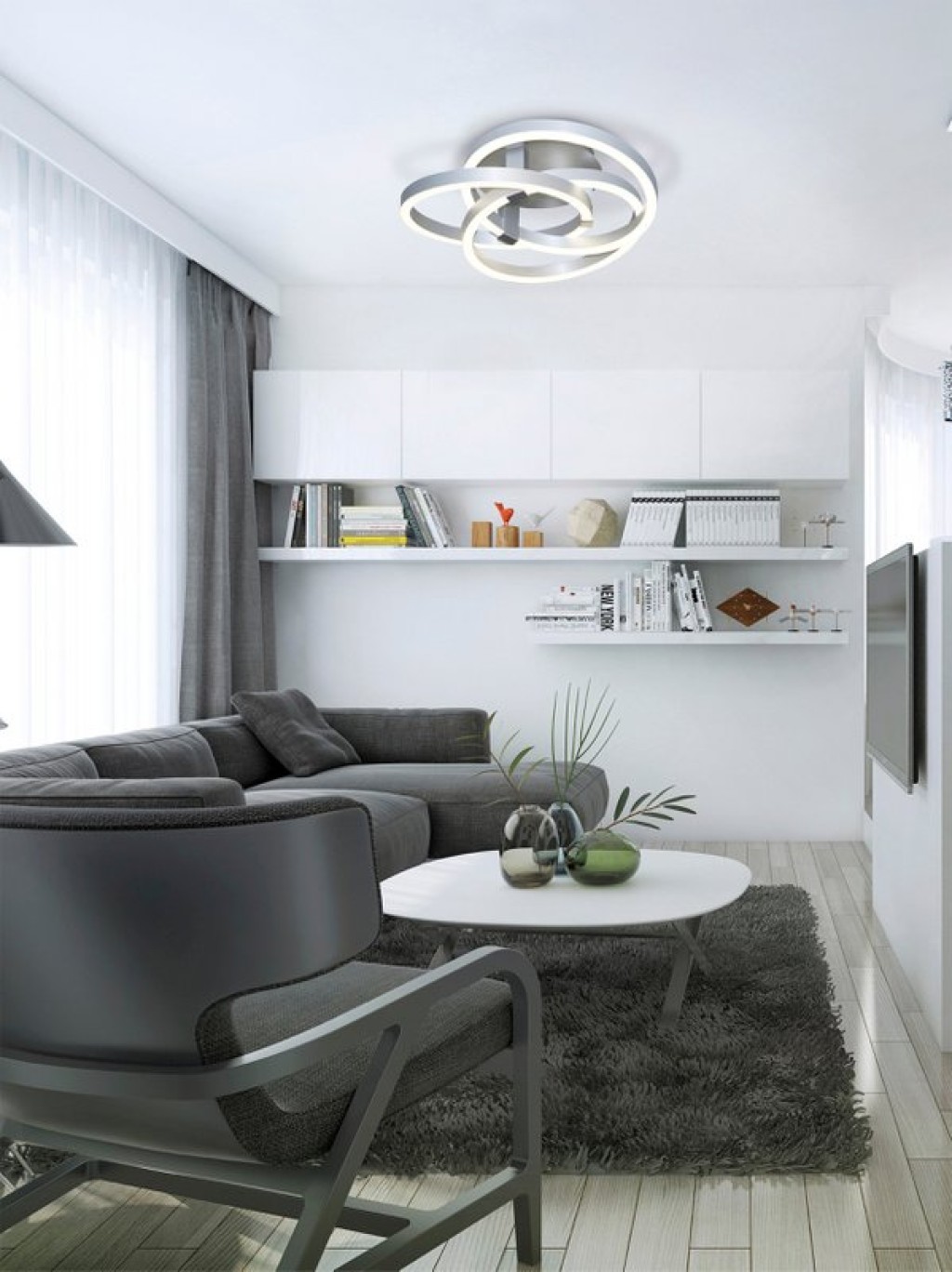 Smart Home LED ceiling light "Divora" Ø 70 cm, ceiling lamp made of metal, aluminum brushed and white plastic, with many functions, firmly built -in LEDs, lighting for living room, dining room office or hallway