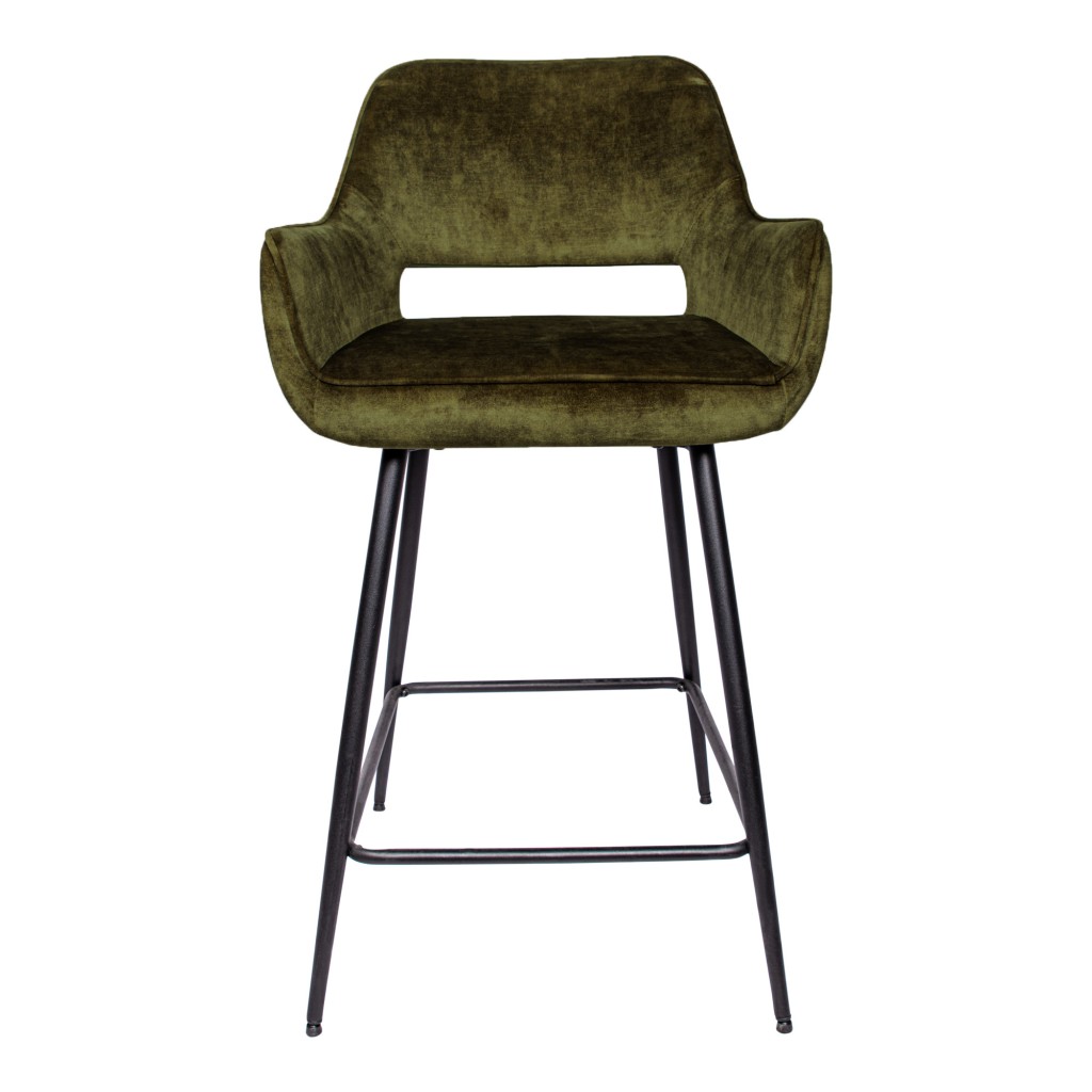 Fal LOW Velvet Green Bar Stool Black Metal Leg KD