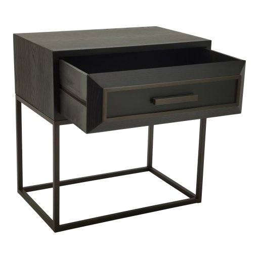 Lixly Black Wood Iron Frame Bedside Cabinet