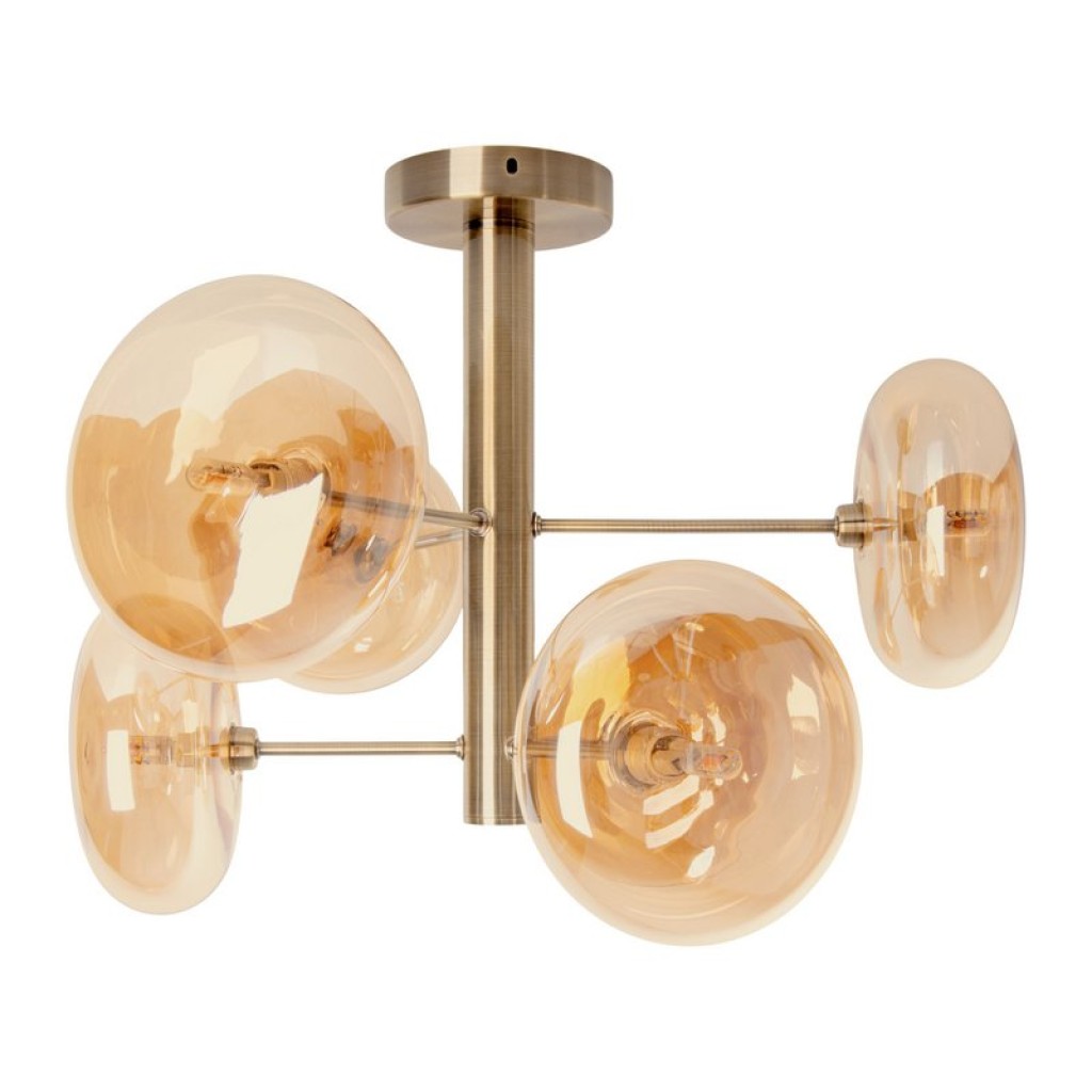 Deckenleuchte "ORION" Ø ca. 53 cm amber, aus messingfarbenem Metall und Glas in amber, G9-Sockel, Beleuchtung für Wohnzimmer, Esszimmer oder Büro.