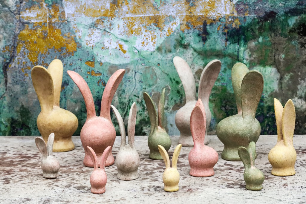 Remy Yellow Cement Rabbit Head Shaped Statue L