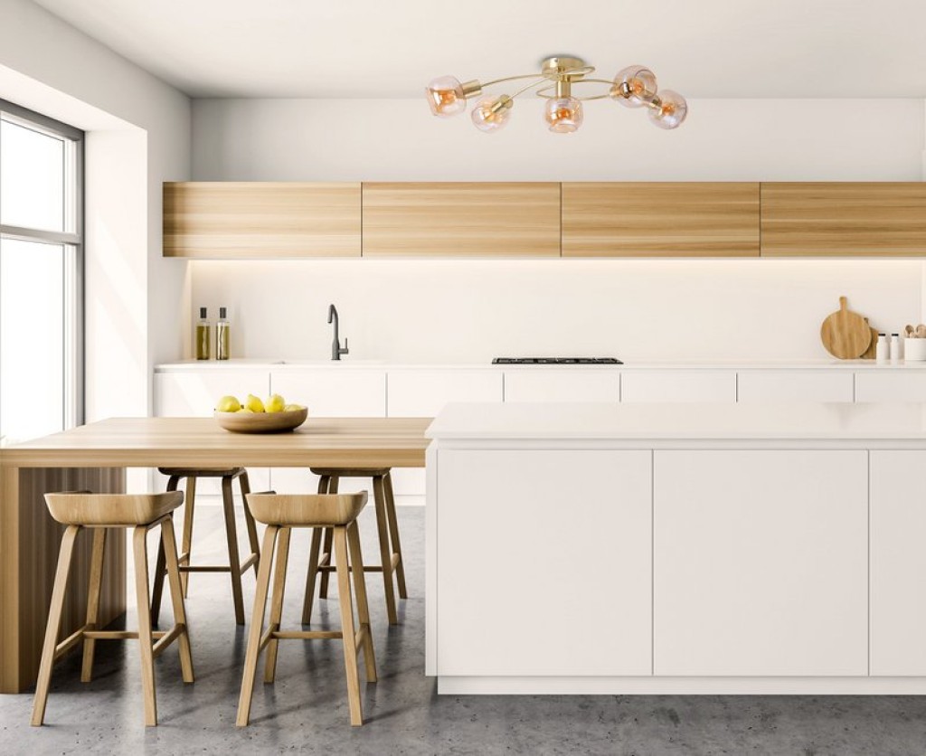 5er Spot/Deckenleuchte "LIBBY" Messing, klassische Deckenlampe aus messingfarbenem Metall und getöntem Glas in Amber, mit E14-Fassung, für Esszimmer, Wohnzimmer, Diele oder Büro, 65,5 cm lang