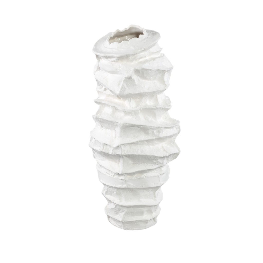 Aharon White Ceramic Irregular Shaped Vase Slim L