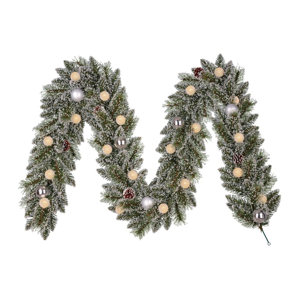 Kaprun Guirlande met LED Verlichting en Timerfunctie  - L270 x Ø25 cm - Zilver, Groen