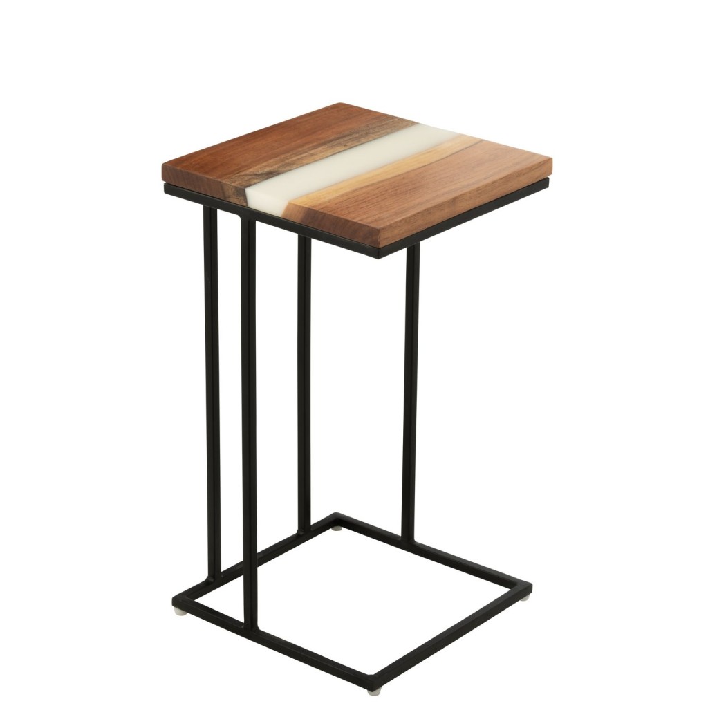J-Line bijzettafel Vierkant - hout/epoxyhars - naturel/wit
