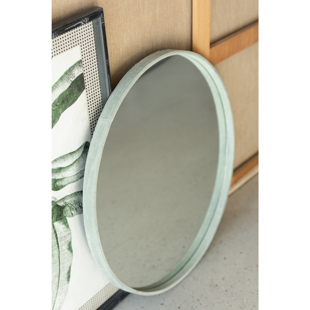 J-Line spiegel Rond - leder - groen - small - Ø 40 cm