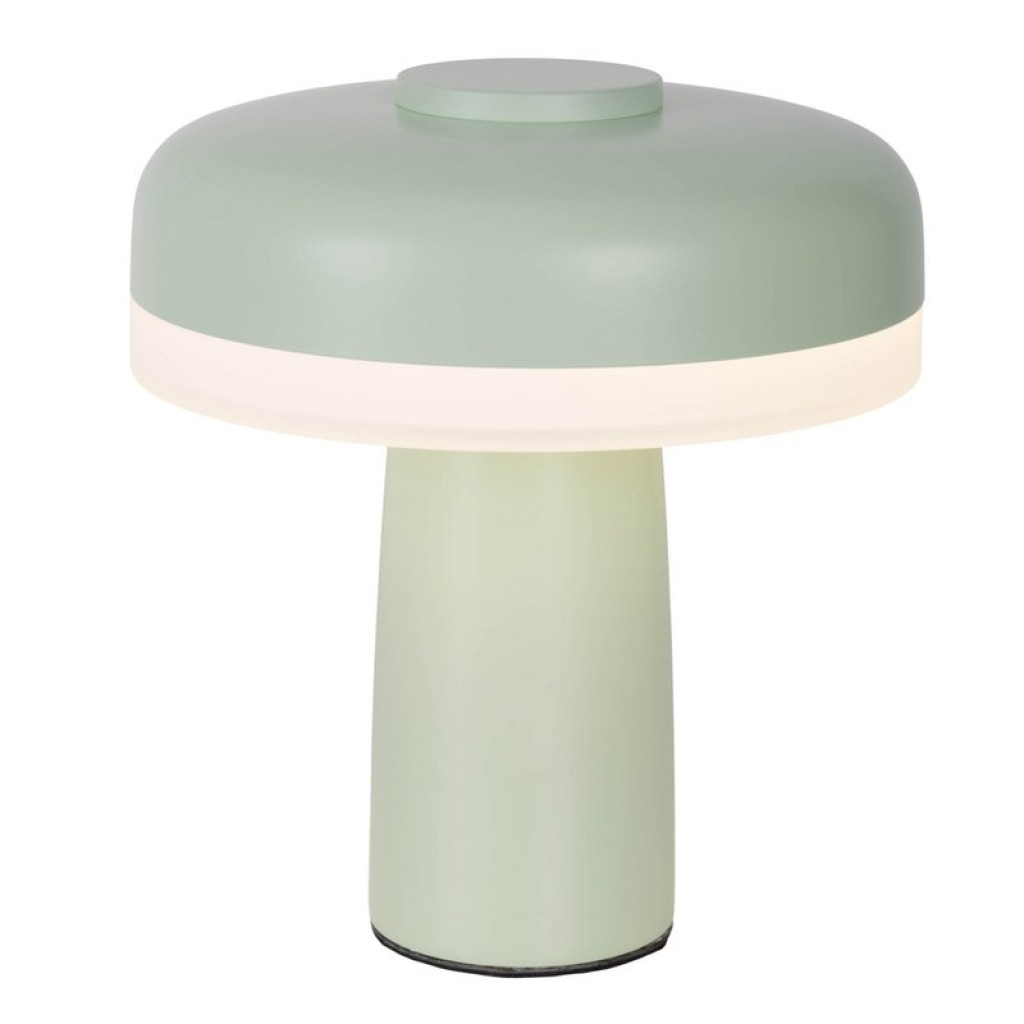 Cordless table light "Pilu", 16.5 cm high, above Ø of 15 cm, metal in MINT, white plastic, integrated LEDs, 280 lumens, dimmable by touch sensor, warm white
