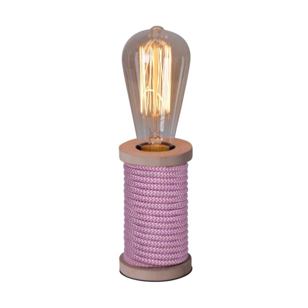 Table lamp max. 12cm high, decorative table lamp made of metal and plastic and textile material in pink white, E27 socket, table lamp for dining room, kitchen, children's room, hallway